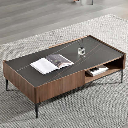 Black Stone Rectangular Four-Leg Coffee Table — Black-White