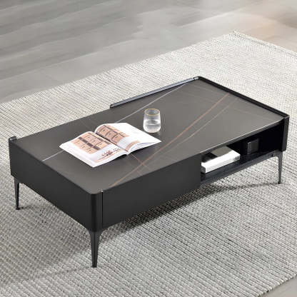Black Stone Rectangular Four-Leg Coffee Table — White-Brown