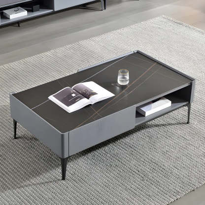 Black Stone Rectangular Four-Leg Coffee Table — Gray/ Black