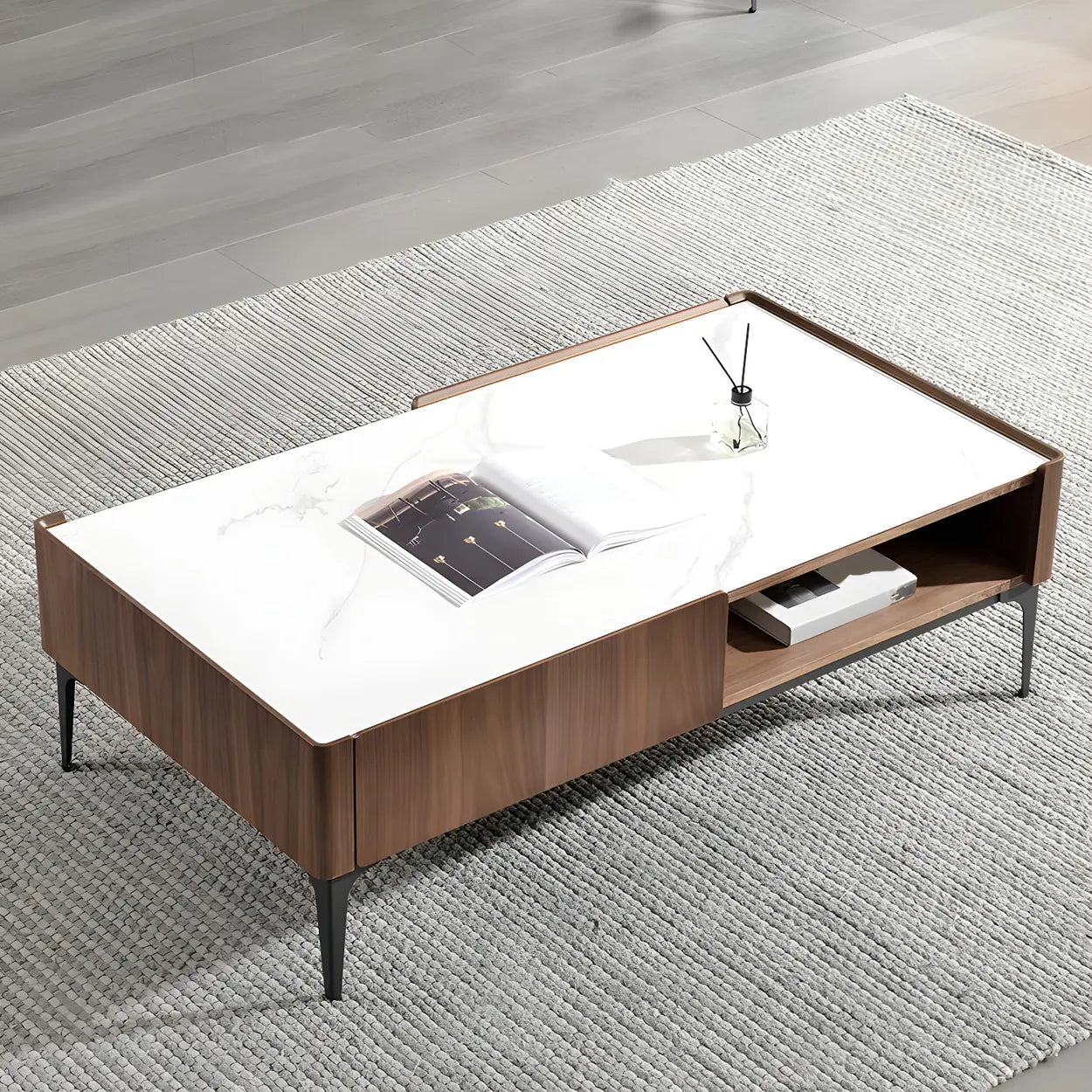 Black Stone Rectangular Four-Leg Coffee Table — Black