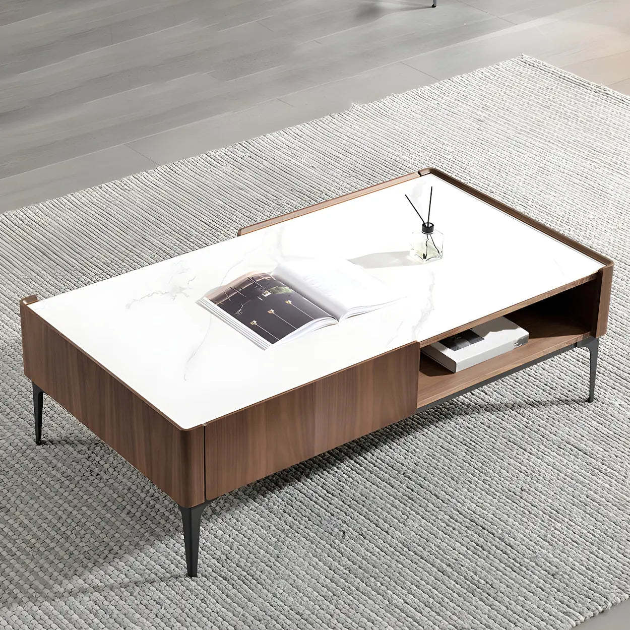 Black Stone Rectangular Four-Leg Coffee Table — Black