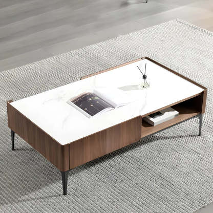 Black Stone Rectangular Four-Leg Coffee Table — Black
