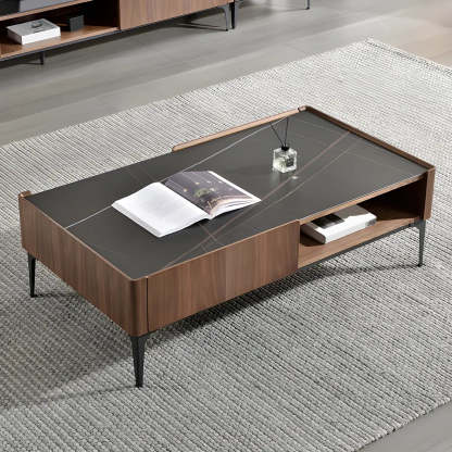 Black Stone Rectangular Four-Leg Coffee Table — Black-White