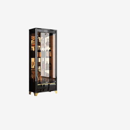 Black Rectangular Tall Glass Wine Display Cabinet — Milky White/ Transparent
