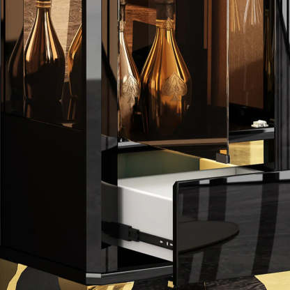 Black Rectangular Tall Glass Wine Display Cabinet