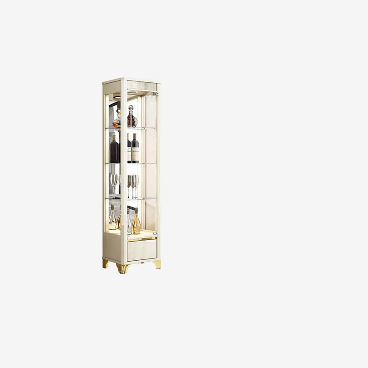 Black Rectangular Tall Glass Wine Display Cabinet