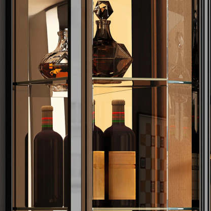 Black Rectangular Tall Glass Wine Display Cabinet