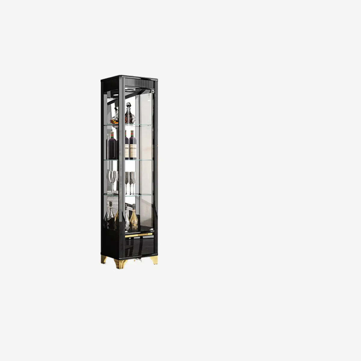 Black Rectangular Tall Glass Wine Display Cabinet