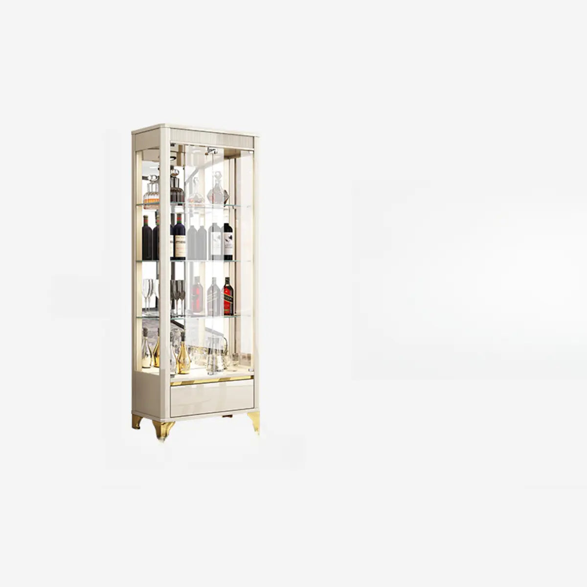 Black Rectangular Tall Glass Wine Display Cabinet — Black/ Gray