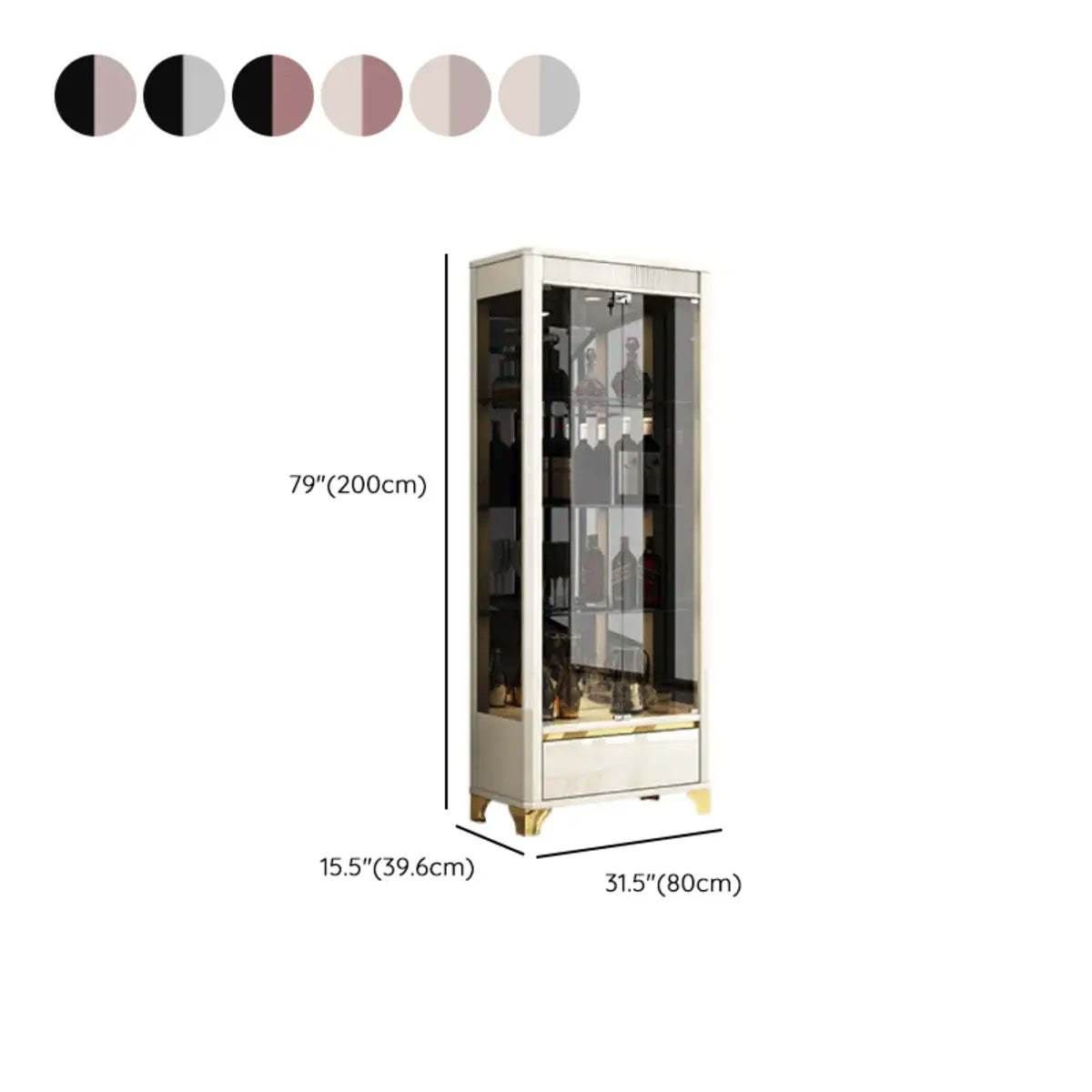 Black Rectangular Tall Glass Wine Display Cabinet
