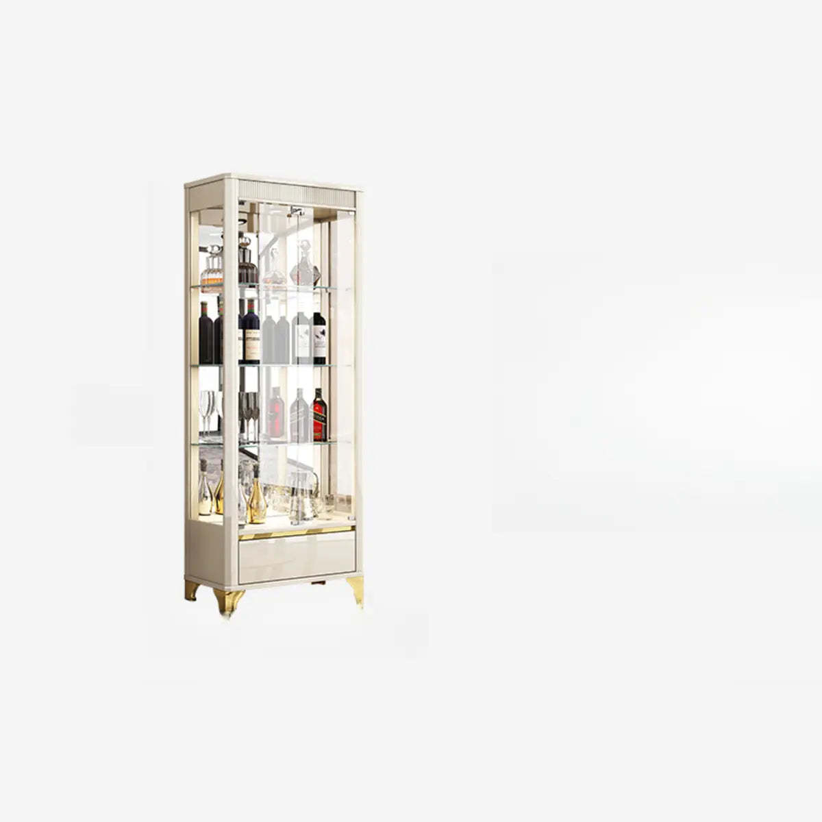 Black Rectangular Tall Glass Wine Display Cabinet — Black/ Gray