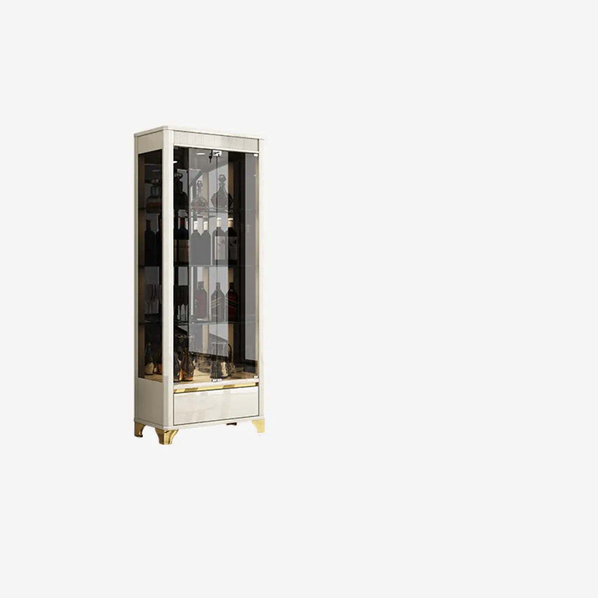 Black Rectangular Tall Glass Wine Display Cabinet — Milky White/ Gray
