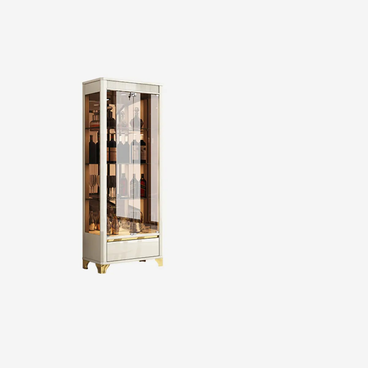 Black Rectangular Tall Glass Wine Display Cabinet — Milky White/ Transparent