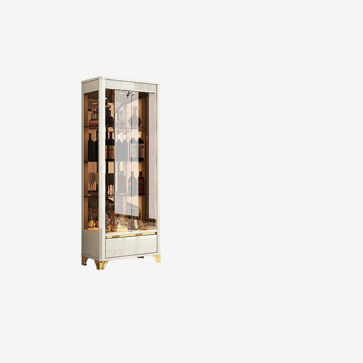 Black Rectangular Tall Glass Wine Display Cabinet — Milky White/ Transparent