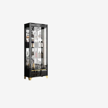 Black Rectangular Tall Glass Wine Display Cabinet — Black/ Clear
