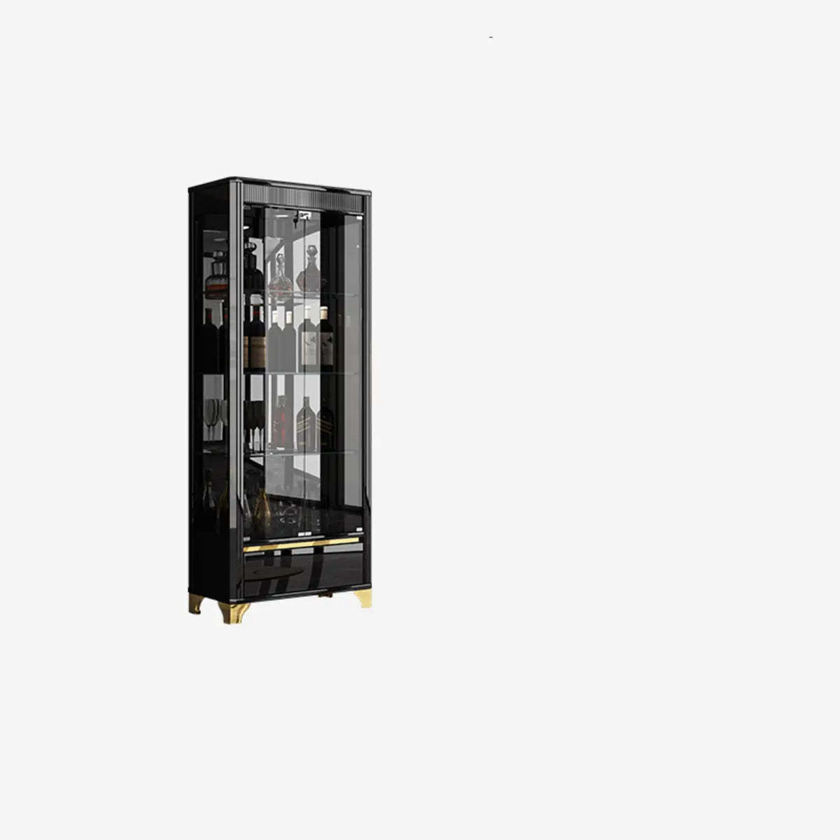 Black Rectangular Tall Glass Wine Display Cabinet — Black/ Tan
