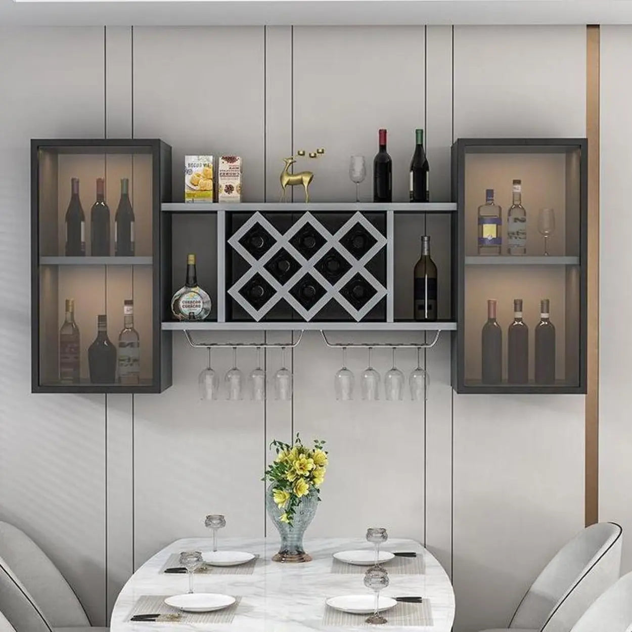Black Rectangular Wood Wall-Mount Wine Rack — Black