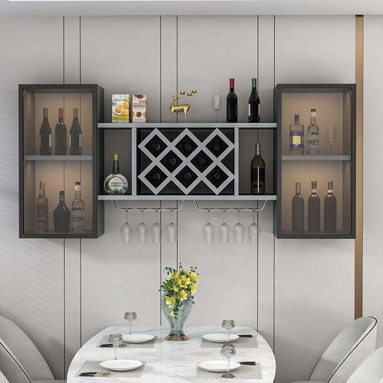 Black Rectangular Wood Wall-Mount Wine Rack — Black