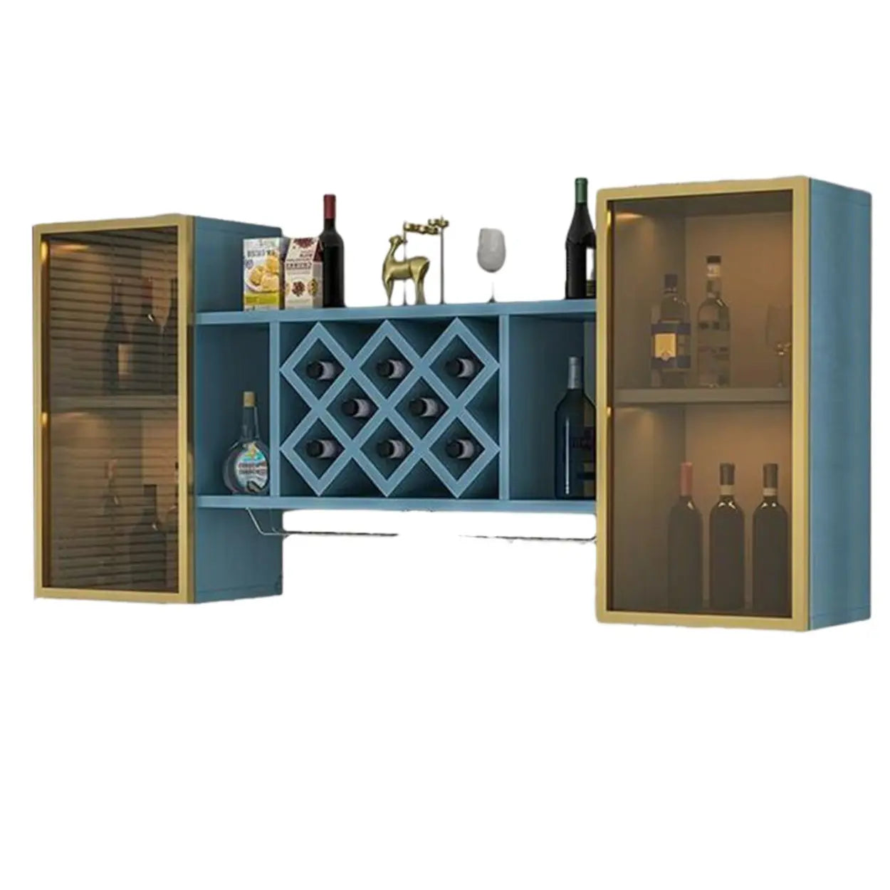 Black Rectangular Wood Wall-Mount Wine Rack — Grey