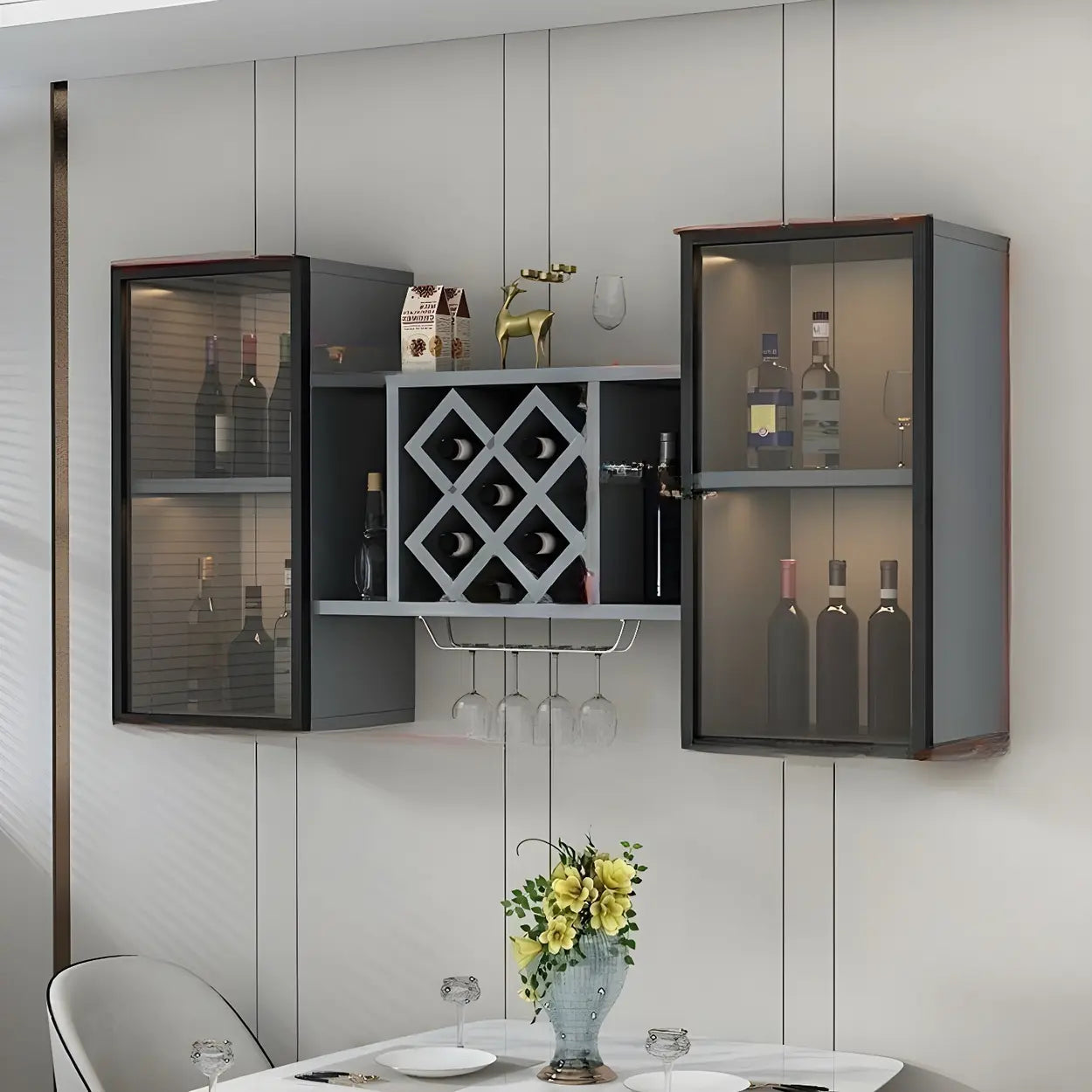 Black Rectangular Wood Wall-Mount Wine Rack
