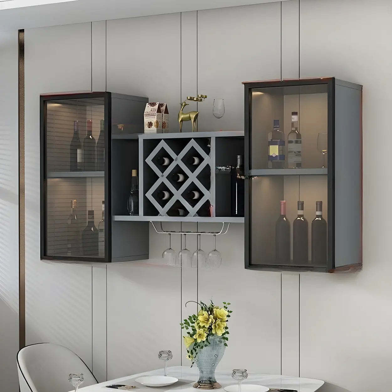 Black Rectangular Wood Wall-Mount Wine Rack