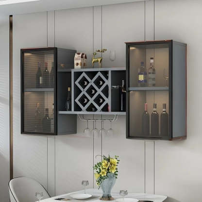 Black Rectangular Wood Wall-Mount Wine Rack