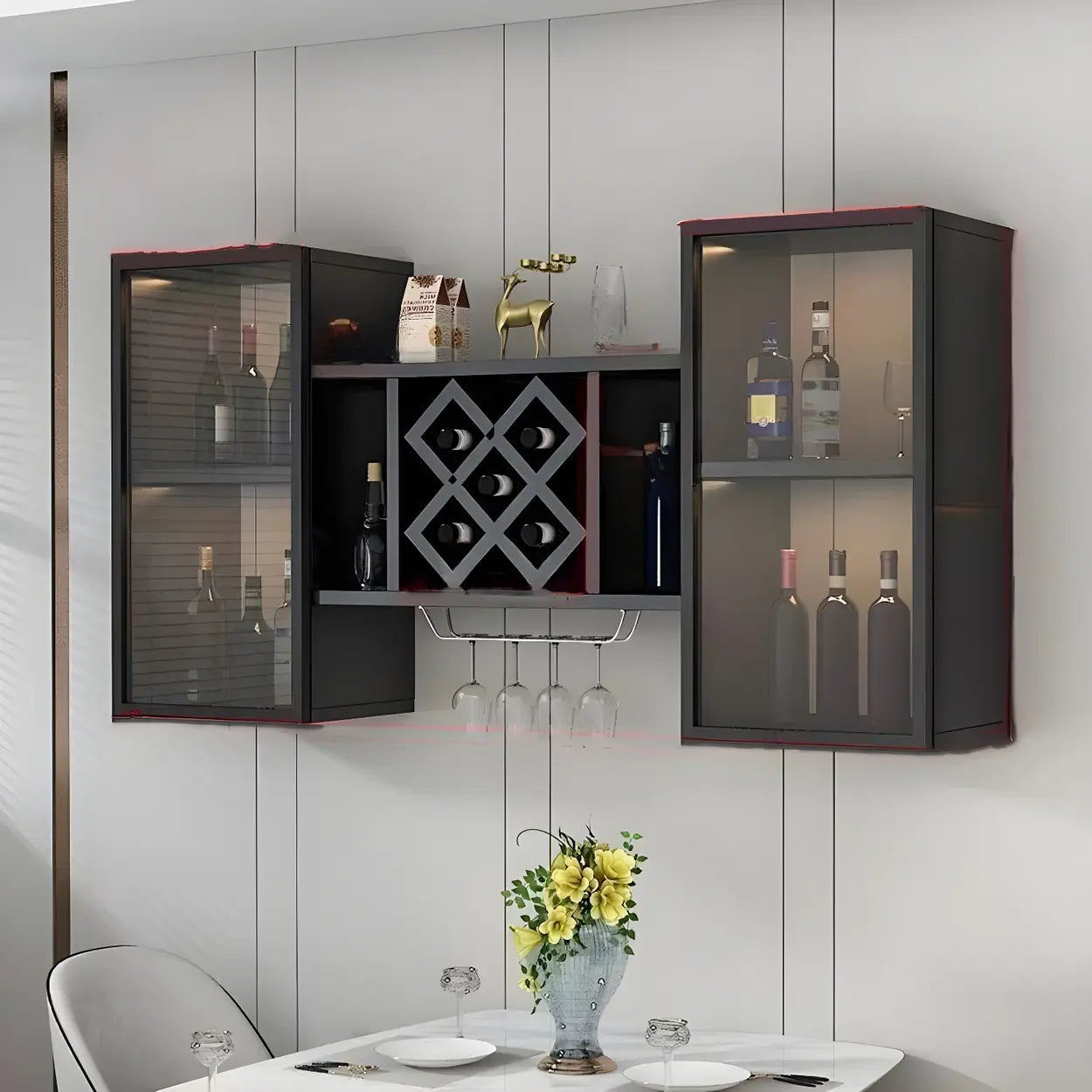 Black Rectangular Wood Wall-Mount Wine Rack