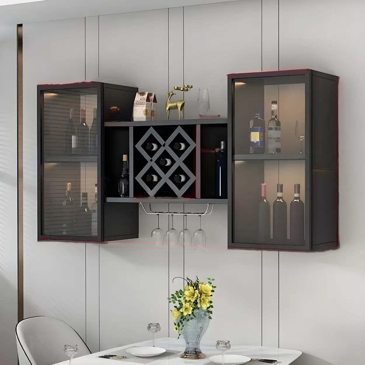 Black Rectangular Wood Wall-Mount Wine Rack
