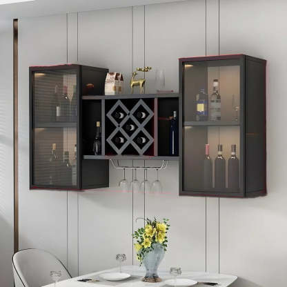 Black Rectangular Wood Wall-Mount Wine Rack