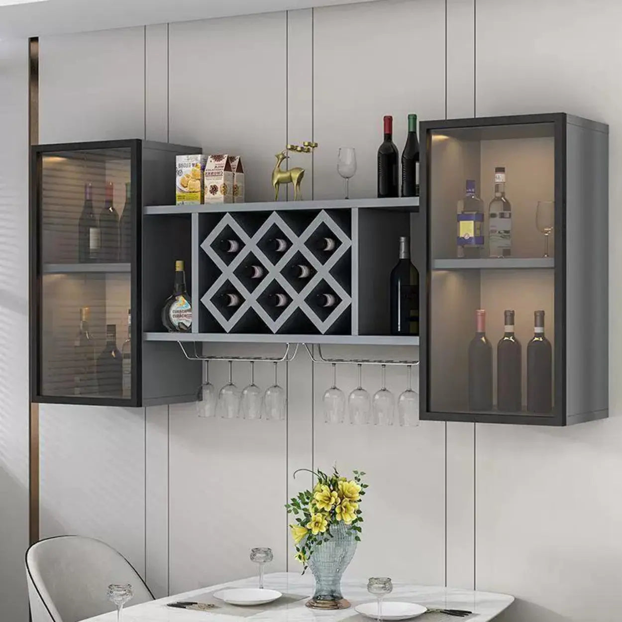 Black Rectangular Wood Wall-Mount Wine Rack — White