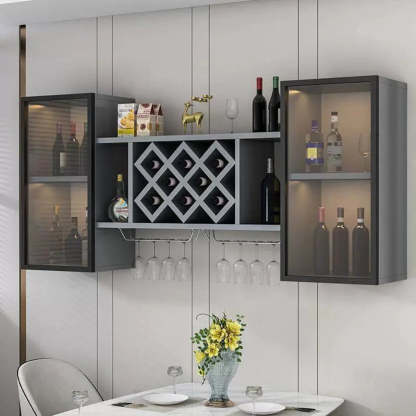 Black Rectangular Wood Wall-Mount Wine Rack — White