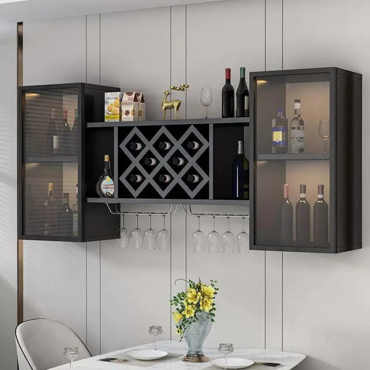 Black Rectangular Wood Wall-Mount Wine Rack — Teak
