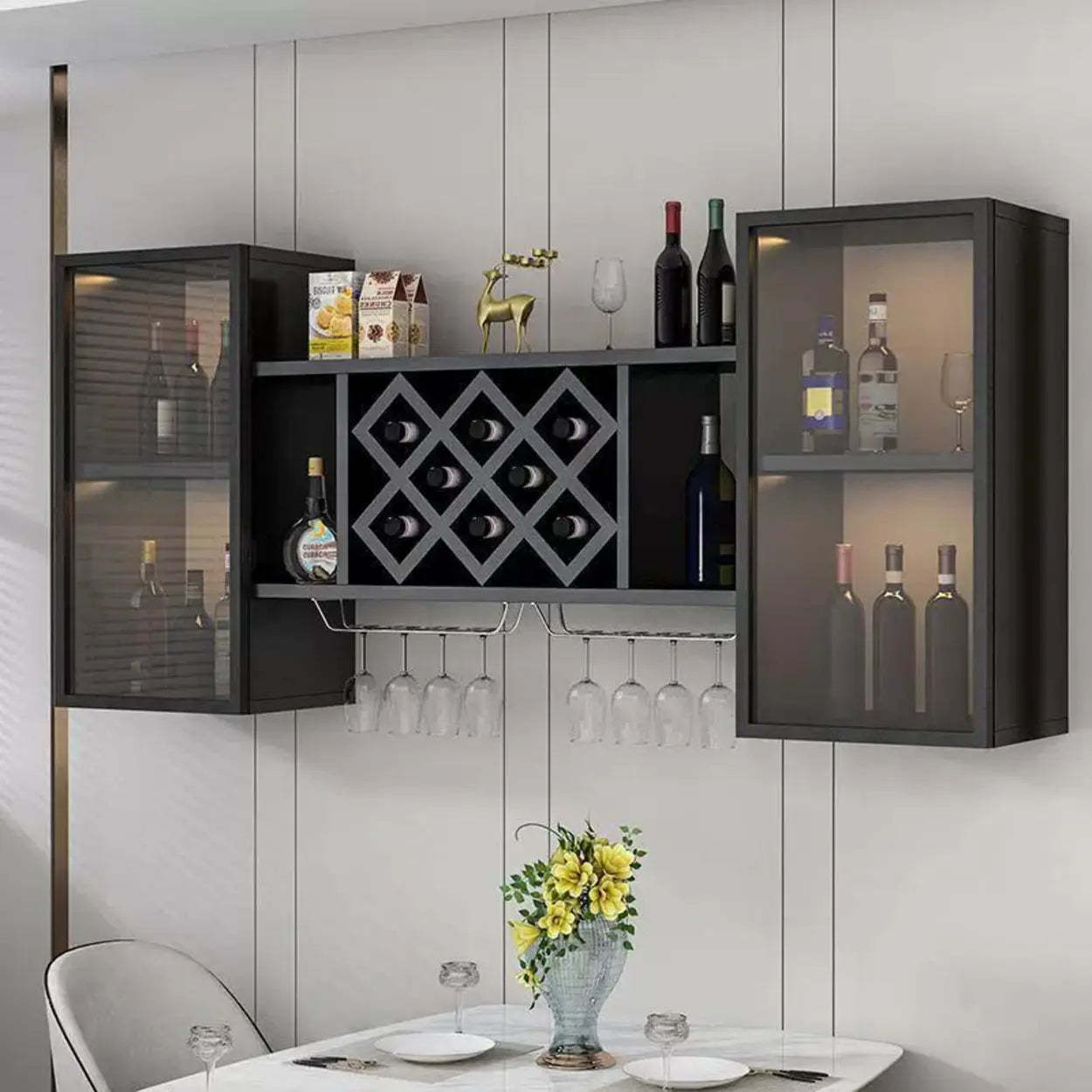 Black Rectangular Wood Wall-Mount Wine Rack — Teak