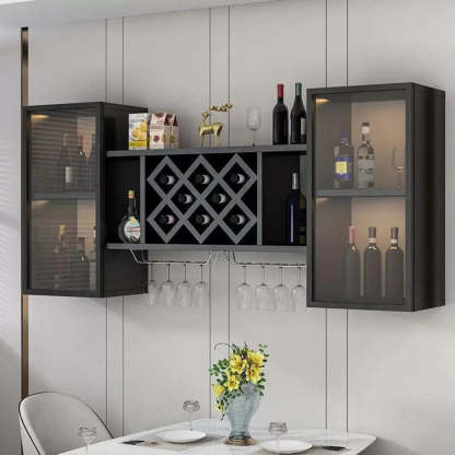 Black Rectangular Wood Wall-Mount Wine Rack — Teak