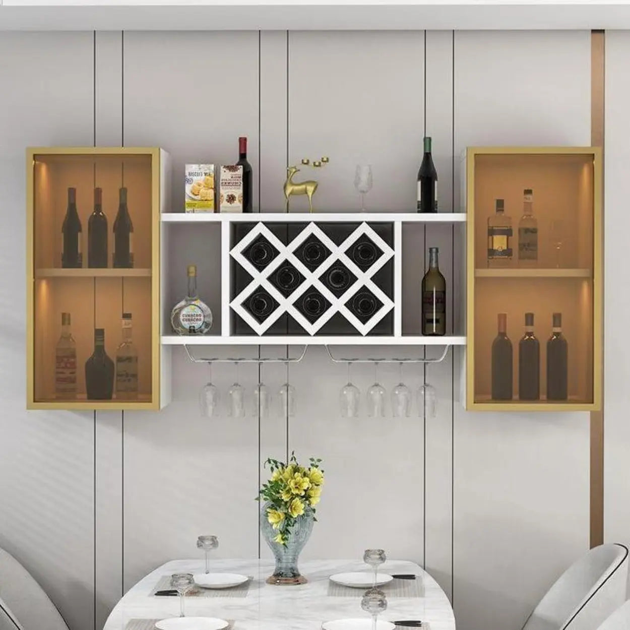 Black Rectangular Wood Wall-Mount Wine Rack — Walnut