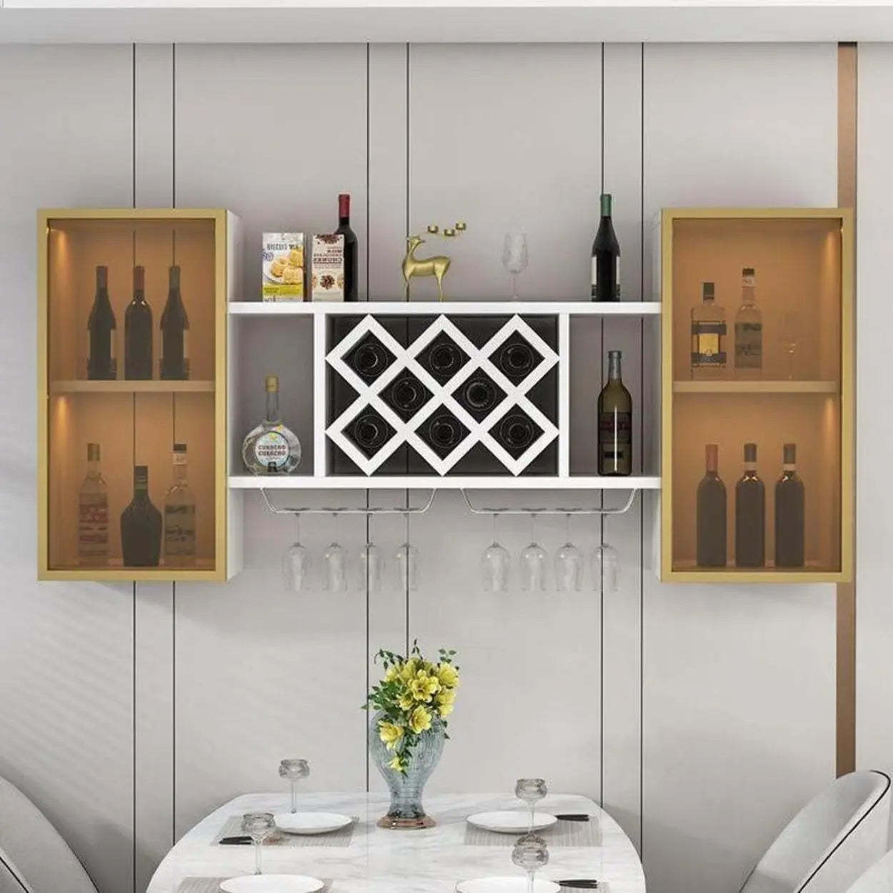 Black Rectangular Wood Wall-Mount Wine Rack — Walnut