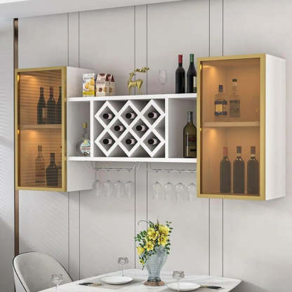 Black Rectangular Wood Wall-Mount Wine Rack — Blue