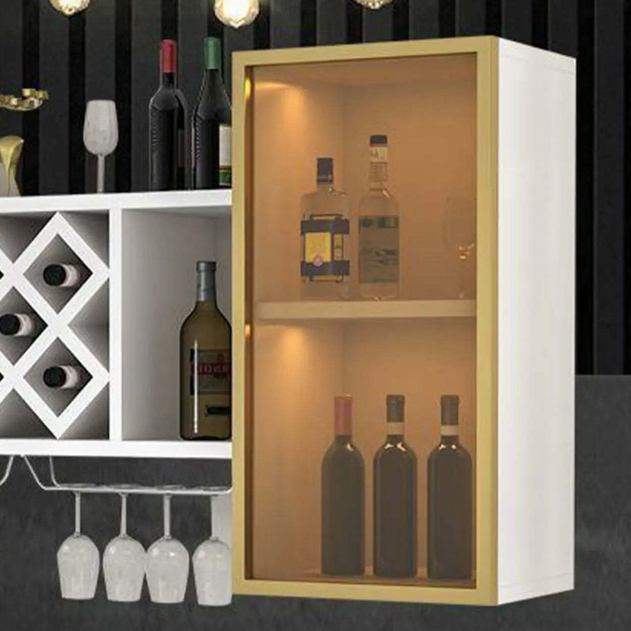 Black Rectangular Wood Wall-Mount Wine Rack — White