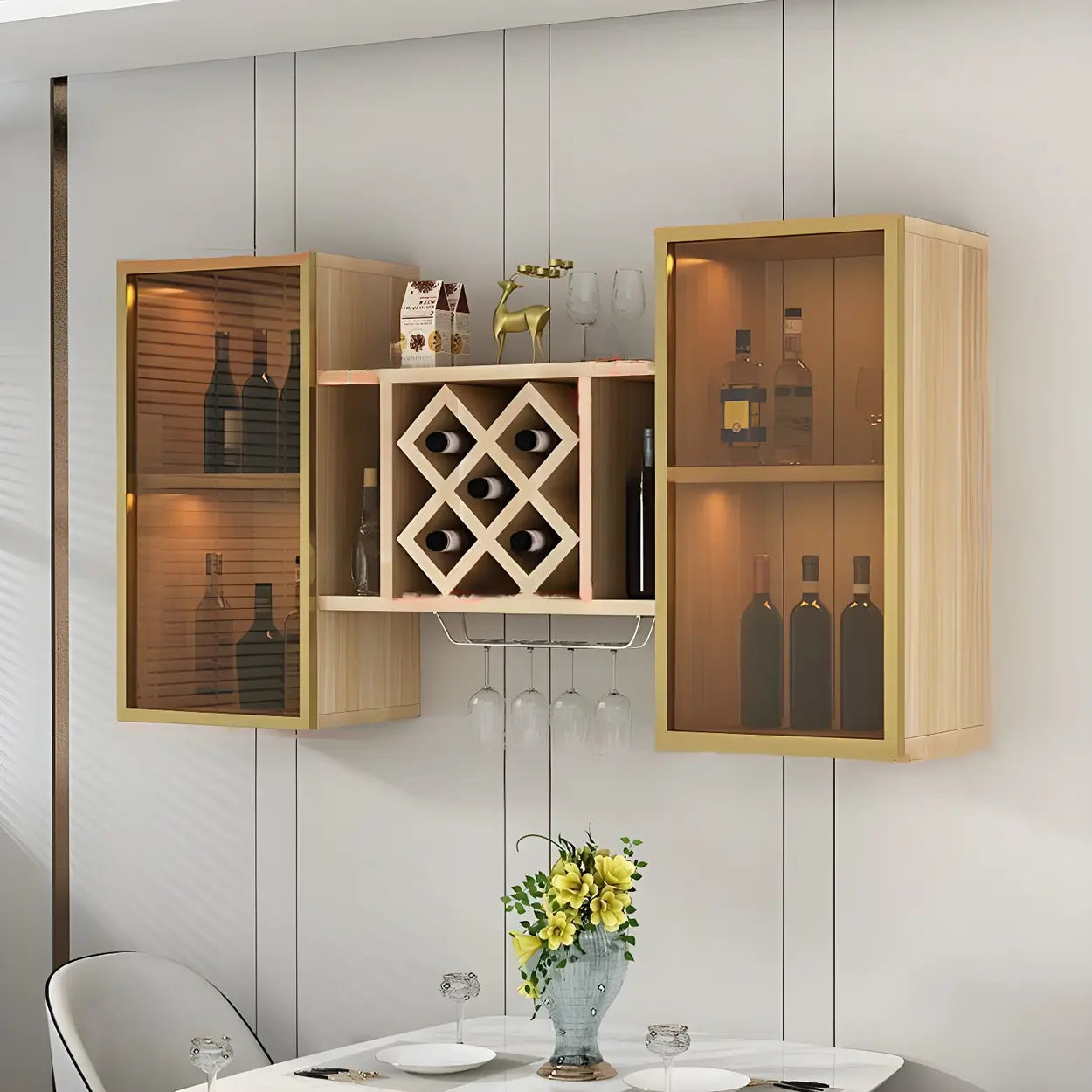 Black Rectangular Wood Wall-Mount Wine Rack — Blue