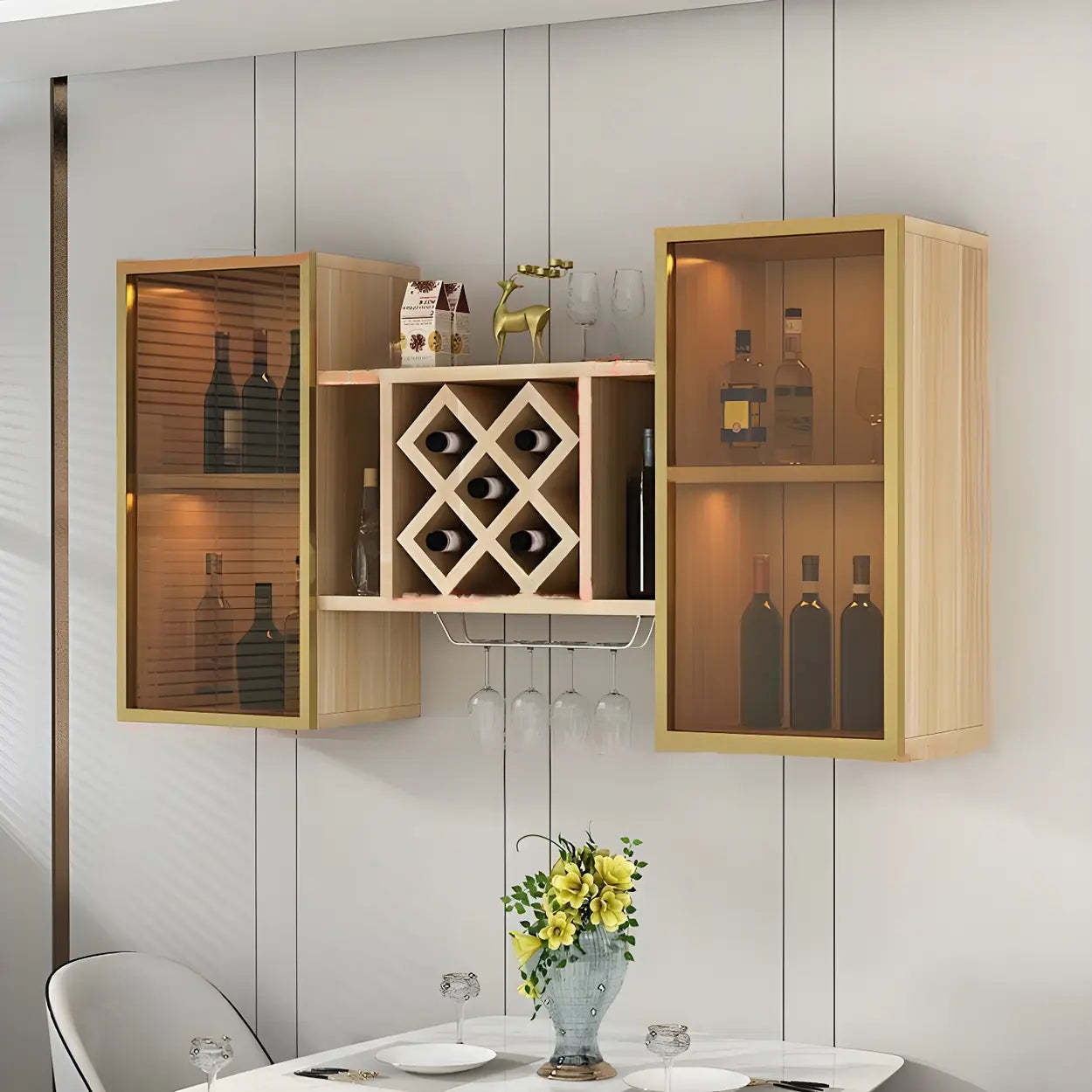 Black Rectangular Wood Wall-Mount Wine Rack — Blue