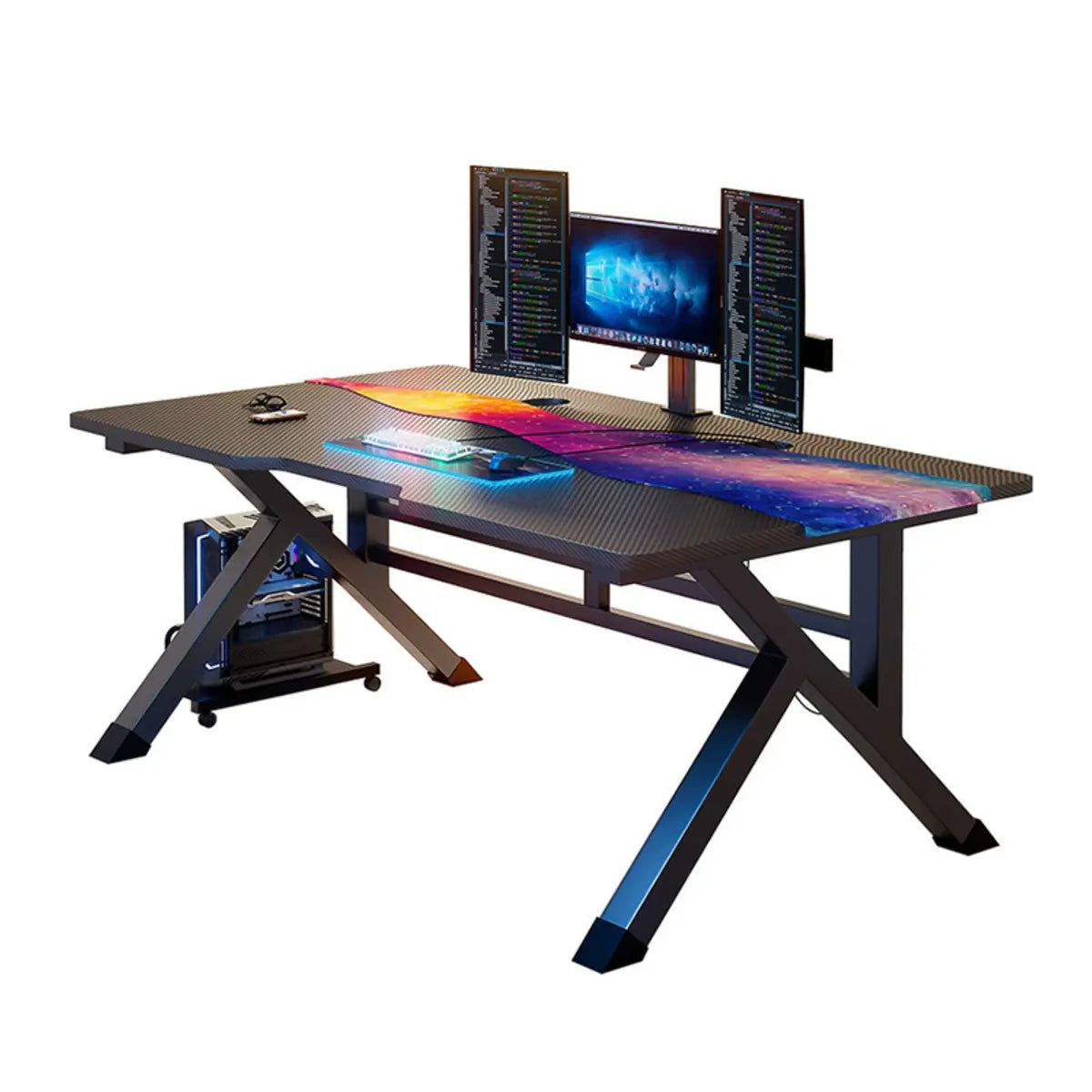 Black Wood Rectangular Trestle-Base Gaming Desk