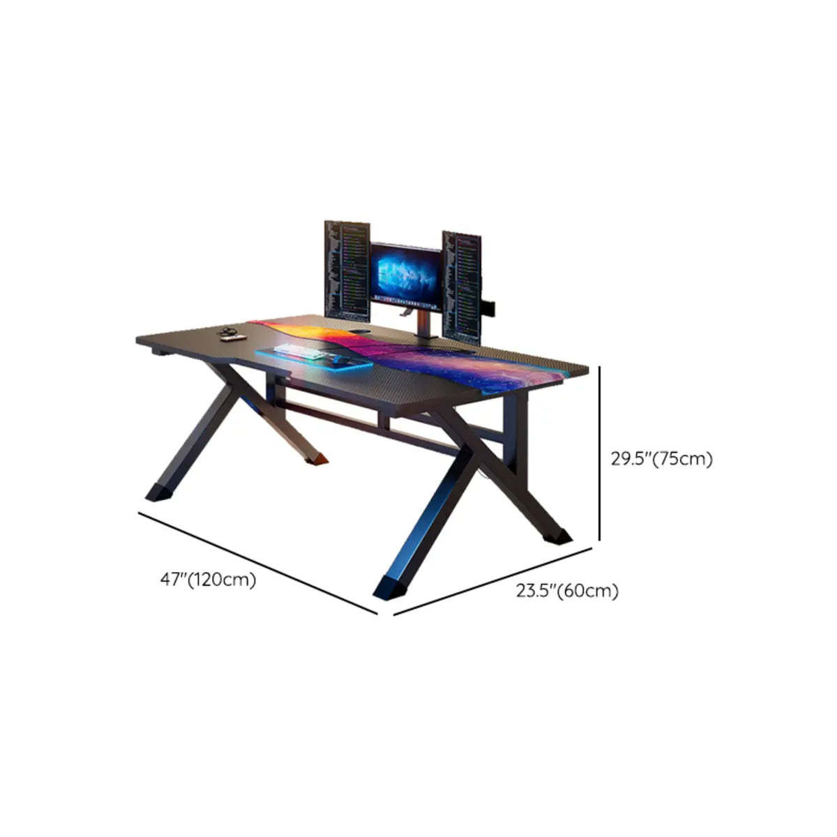 Black Wood Rectangular Trestle-Base Gaming Desk