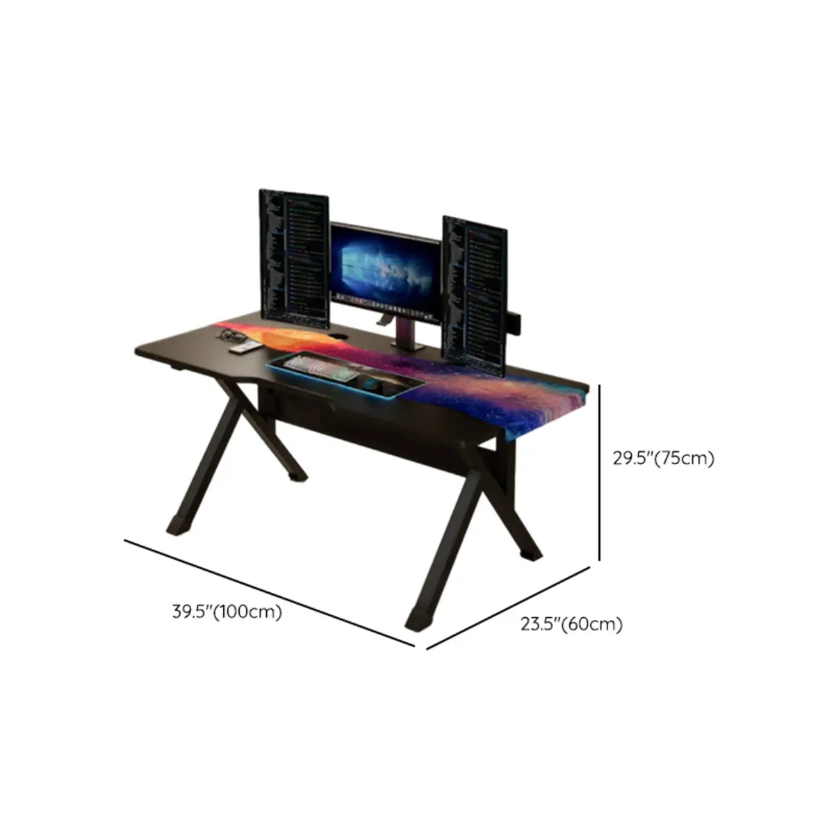 Black Wood Rectangular Trestle-Base Gaming Desk