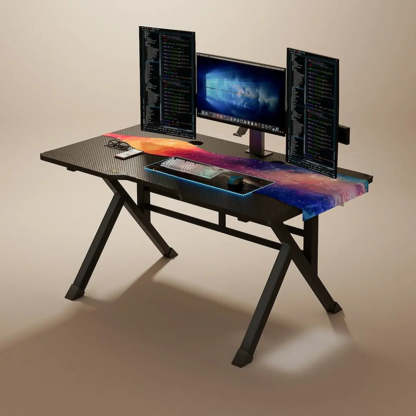Black Wood Rectangular Trestle-Base Gaming Desk