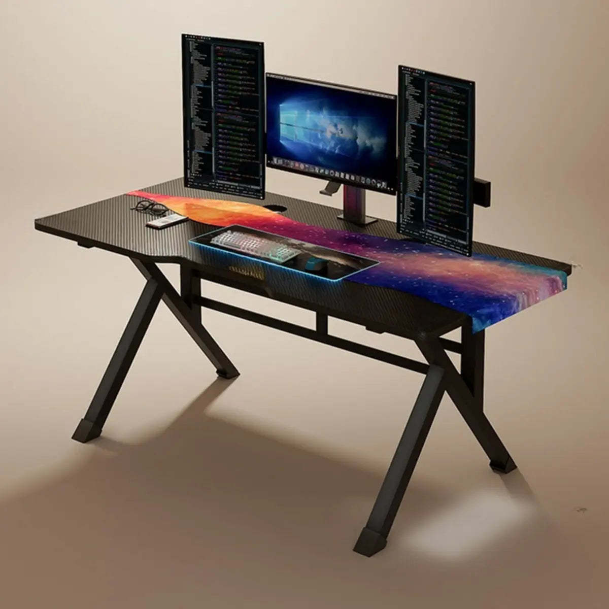 Black Wood Rectangular Trestle-Base Gaming Desk