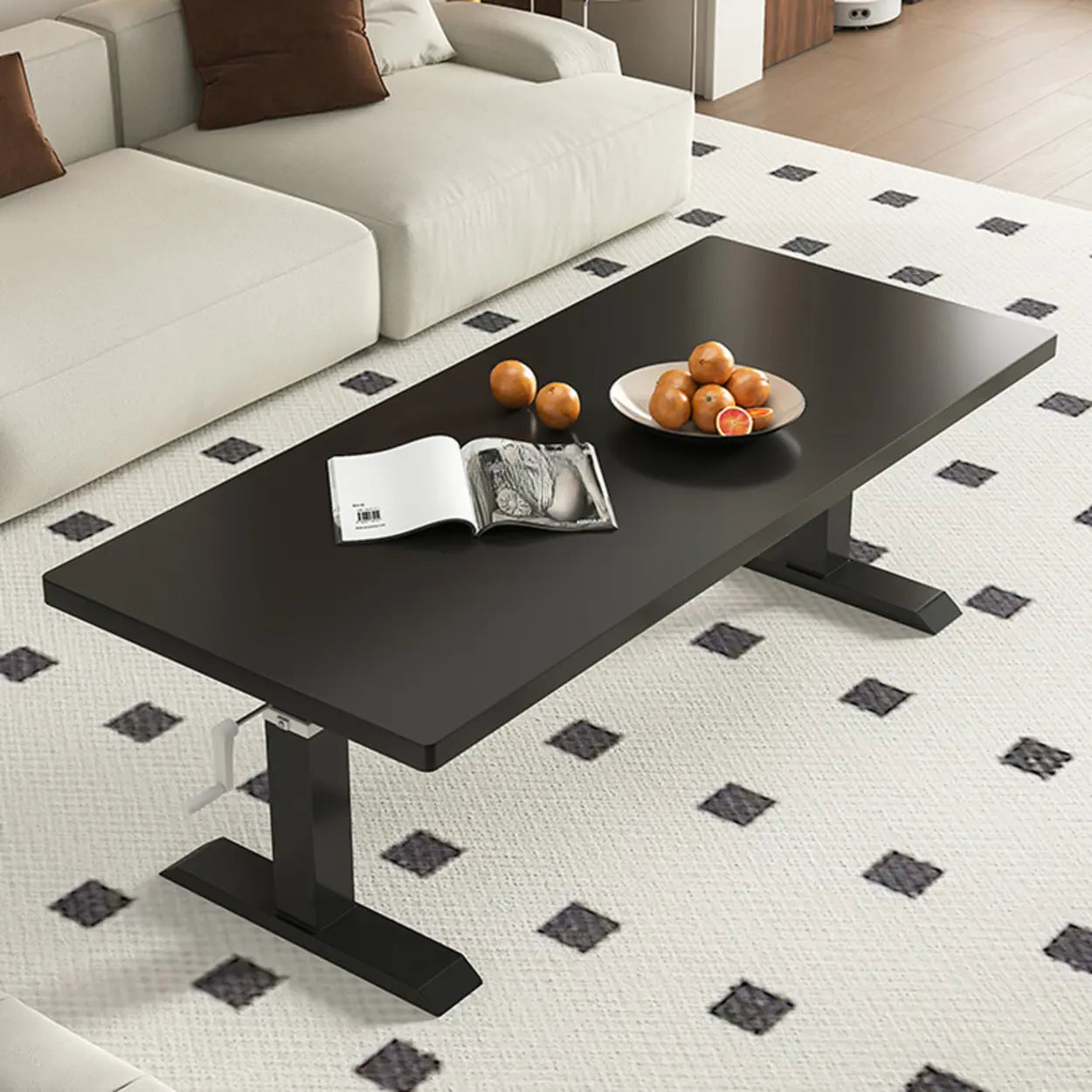 Black Rectangular Wood Lift-Top Coffee Table