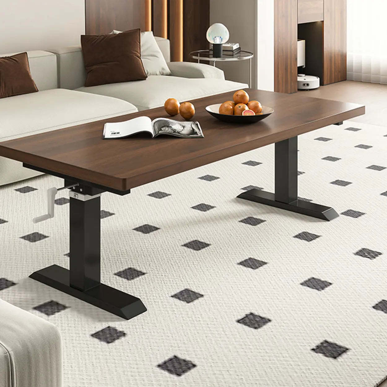 Black Rectangular Wood Lift-Top Coffee Table — White / White