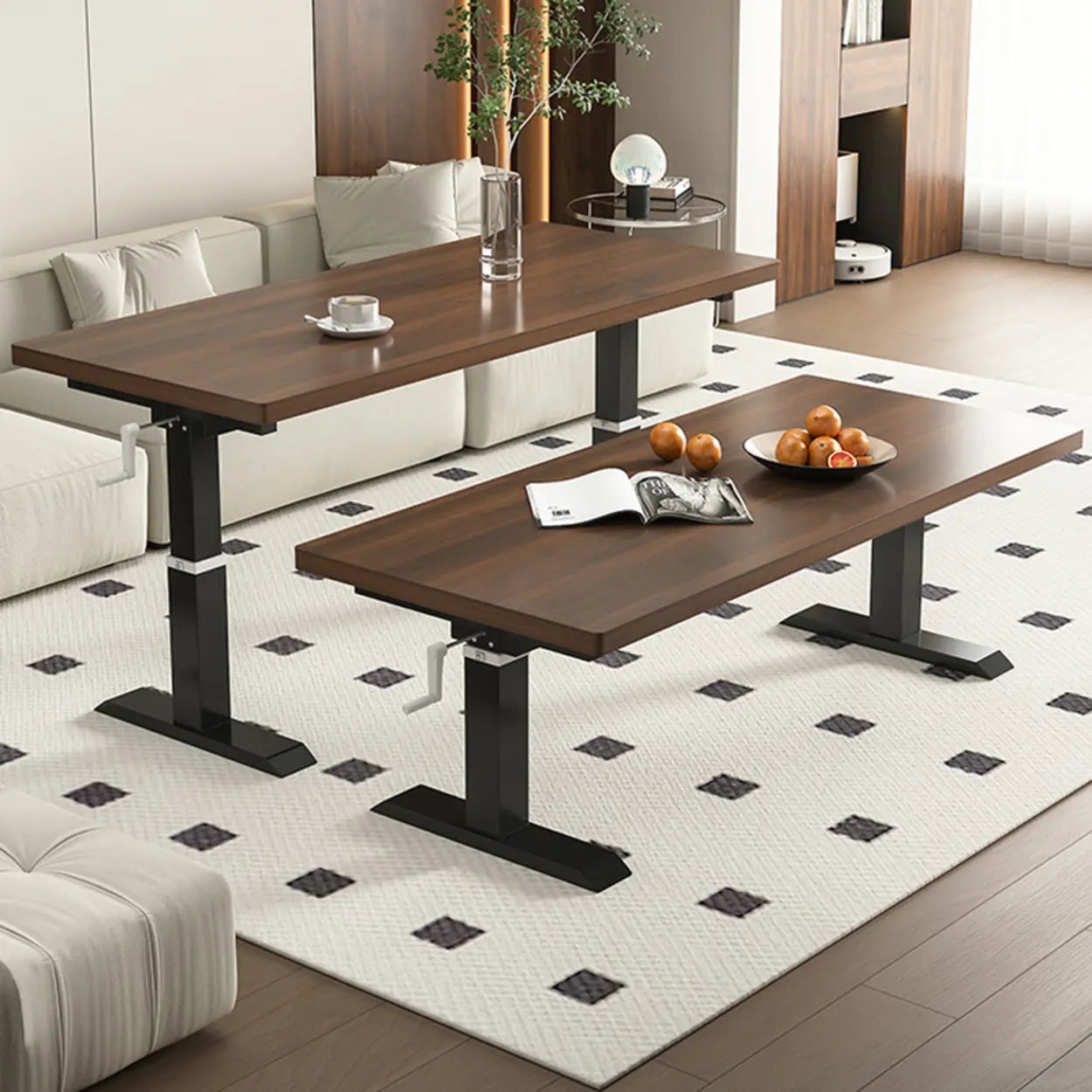 Black Rectangular Wood Lift-Top Coffee Table — White / White