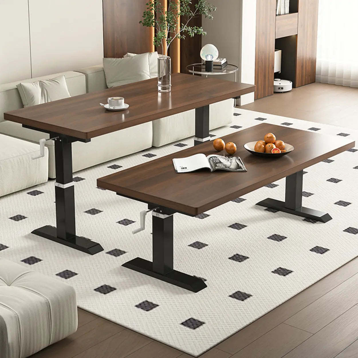 Black Rectangular Wood Lift-Top Coffee Table — White / White