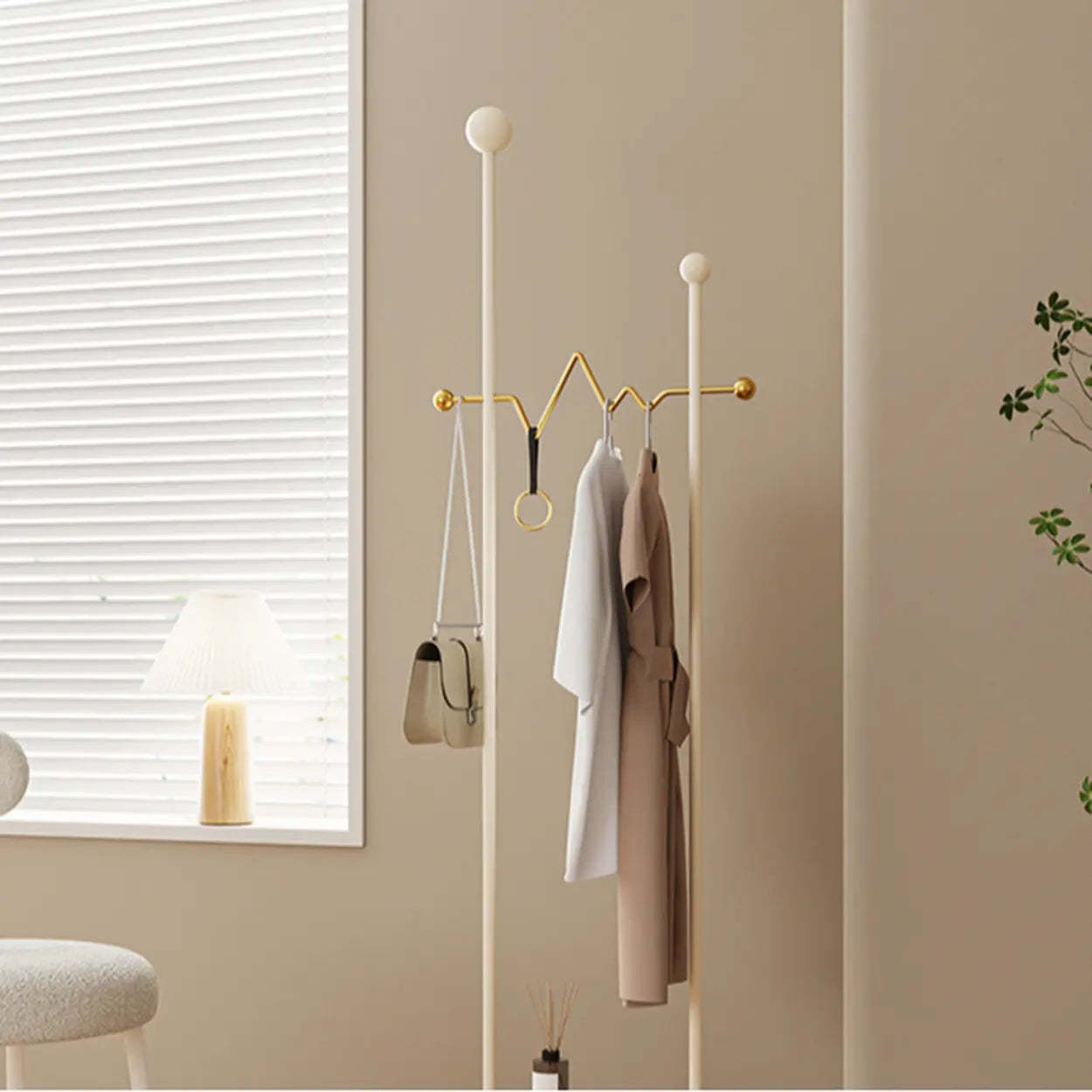 Black-Red Metal Loop Shelf Coat Stand